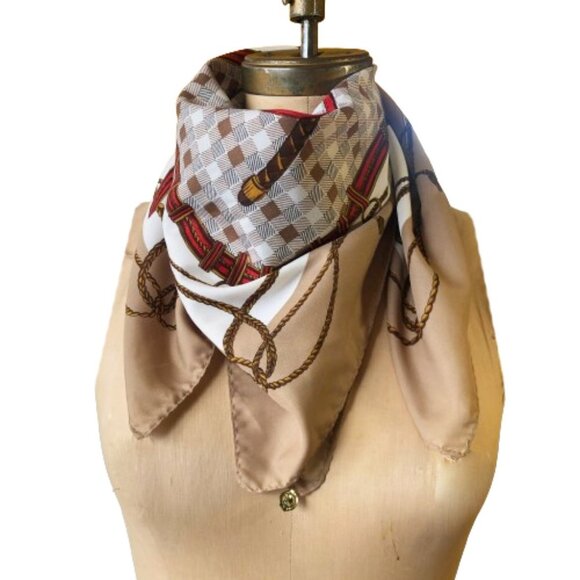 Vintage  70s scarf Norma Dori Equestrian horse, harness 30 X 30 - Picture 2 of 11